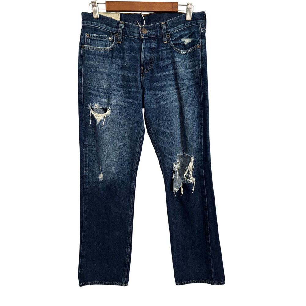 Hollister Mens 30X30 Classic Straight Ripped Distressed Button Fly Jeans Y2K 90s
